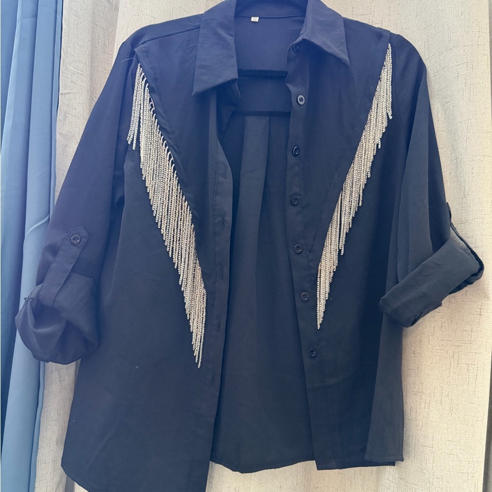 Black Beaded Women's Button up shirt